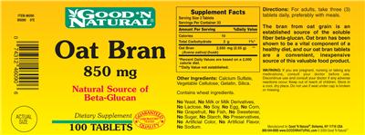Photo of the Good 'N Natural Oat Bran 850 mg label