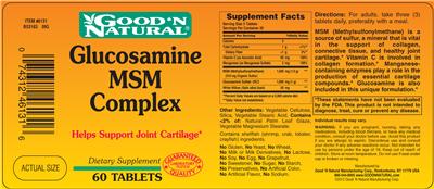 Photo of the Good 'N Natural Glucosamine MSM Complex label