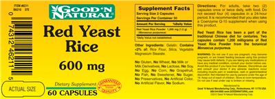 Photo of the Good 'N Natural Red Yeast Rice 600 mg label