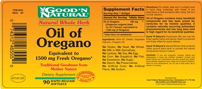 Photo of the Good 'N Natural Oil of Oregano label