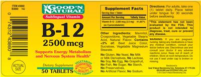 Photo of the Good 'N Natural B-12 2500 mcg label