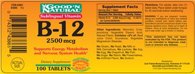 Photo of the Good 'N Natural Sublingual Vitamin B-12 2500 mcg label