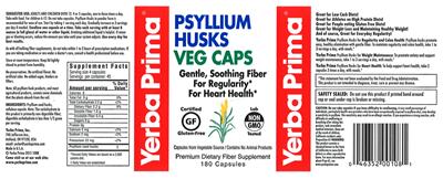 Photo of the Yerba Prima Psyllium Husks Veg Caps label