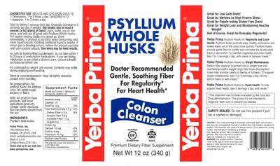 Photo of the Yerba Prima Psyllium Whole Husks label