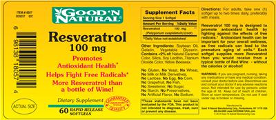Photo of the Good 'N Natural Resveratrol 100 mg label