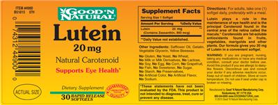 Photo of the Good 'N Natural Lutein 20 mg label