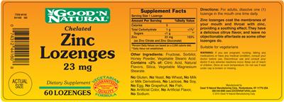 Photo of the Good 'N Natural Chelated Zinc Lozenges 23 mg label