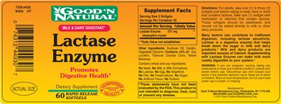 Photo of the Good 'N Natural Lactase Enzyme label