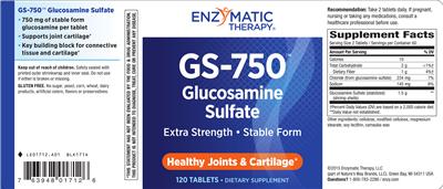 Photo of the Enzymatic Therapy GS-750 Glucosamine Sulfate label