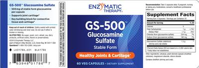 Photo of the Enzymatic Therapy GS-500 Glucosamine Sulfate label