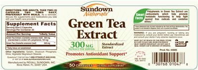 Photo of the Sundown Naturals Green Tea Extract label