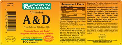 Photo of the Good 'N Natural Vitamins A & D label