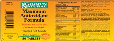 Photo of the Good 'N Natural Maximum Antioxidant Formula label