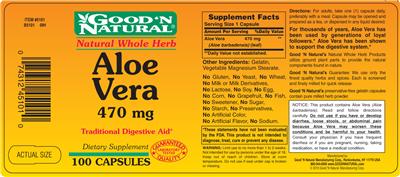 Photo of the Good 'N Natural Aloe Vera 470 mg label