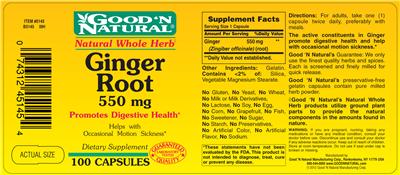 Photo of the Good 'N Natural Ginger Root 550 mg label