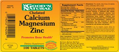 Photo of the Good 'N Natural Chelated Calcium Magnesium Zinc label