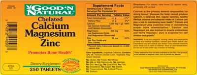 Photo of the Good 'N Natural Chelated Calcium Magnesium Zinc label