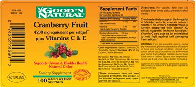 Photo of the Good 'N Natural Cranberry Fruit Plus Vitamins C & E label