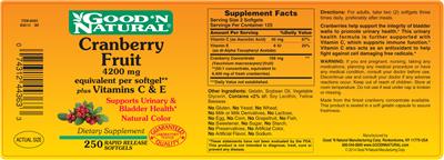 Photo of the Good 'N Natural Cranberry Fruit Plus Vitamins C & E label