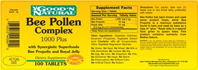 Photo of the Good 'N Natural Bee Pollen Complex 1000 Plus label