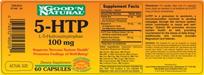 Photo of the Good 'N Natural 5-HTP L-5-Hydroxytryptophan 100 mg label