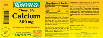 Photo of the Good 'N Natural Chewable Calcium 500 mg label