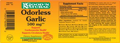 Photo of the Good 'N Natural Odorless Garlic 500 mg label