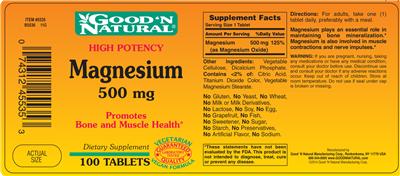 Photo of the Good 'N Natural Magnesium 500 mg label