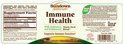Photo of the Sundown Naturals Immune Health label