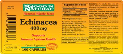 Photo of the Good 'N Natural Echinacea 400 mg label