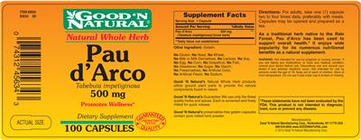 Photo of the Good 'N Natural Pau d'Arco 500 mg label