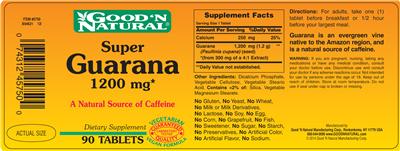 Photo of the Good 'N Natural Super Guarana 1200 mg label