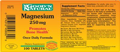 Photo of the Good 'N Natural Magnesium 250 mg label