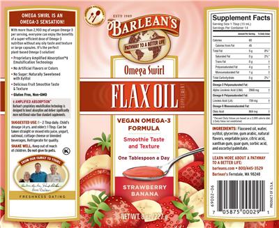 Photo of the Barlean's Omega Swirl Flax Oil Strawberry Banana label