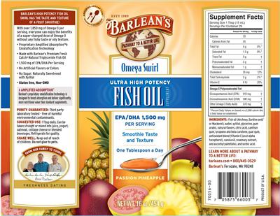 Photo of the Barlean's Omega Swirl Ultra High Potency Fish Oil Passion Pineapple label