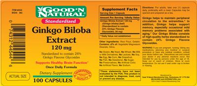 Photo of the Good 'N Natural Standardized Ginkgo Biloba Extract 120 mg label