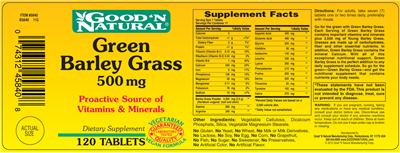 Photo of the Good 'N Natural Green Barley Grass 500 mg label