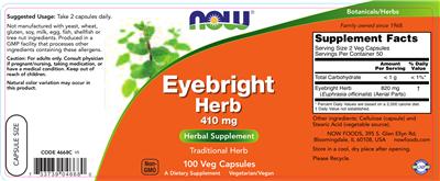 Photo of the NOW Eyebright Herb 410 mg label