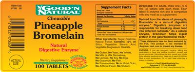 Photo of the Good 'N Natural Chewable Pineapple Bromelain label