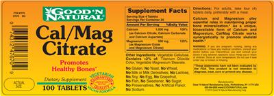 Photo of the Good 'N Natural Cal/Mag Citrate label
