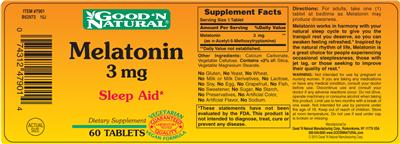 Photo of the Good 'N Natural Melatonin 3 mg label