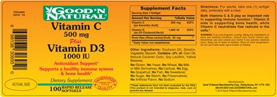 Photo of the Good 'N Natural Vitamin C 500 mg Plus Vitamin D3 1000 IU label