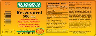 Photo of the Good 'N Natural Maximum Strength Resveratrol 500 mg label