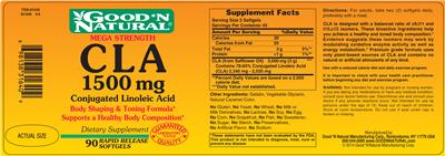 Photo of the Good 'N Natural Mega Strength CLA 1500 mg Conjugated Linoleic Acid label