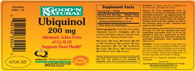 Photo of the Good 'N Natural Ubiquinol 200 mg label