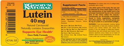 Photo of the Good 'N Natural Lutein 40 mg label