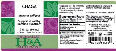 Photo of the Herbalist & Alchemist Chaga label