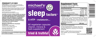 Photo of the Michael's Naturopathic Programs Sleep Factors label