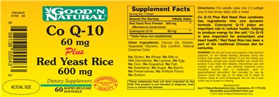 Photo of the Good 'N Natural Co Q-10 60 mg Plus Red Yeast Rice 600 mg label