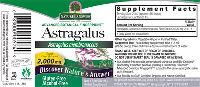 Photo of the Nature's Answer Astragalus 2,000 mg Alcohol-Free label